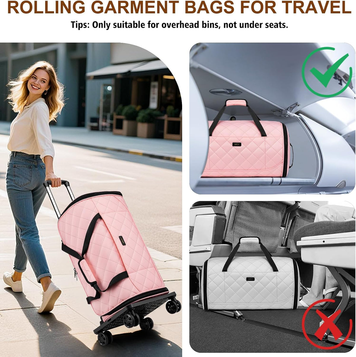 Rolling Garment Bags for Travel - Carry on Convertible Garment Duffle Bags with Wheels for Men Women, 4 in 1 Large Travel Duffel Bags with Shoes Compartment Hanging Suit Dress Weekender Bag 4pcs Set