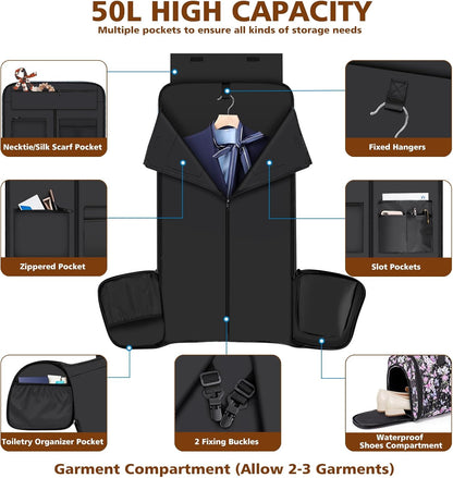 Rolling Garment Bags for Travel - Carry on Convertible Garment Duffle Bags with Wheels for Men Women, 4 in 1 Large Travel Duffel Bags with Shoes Compartment Hanging Suit Dress Weekender Bag 4pcs Set