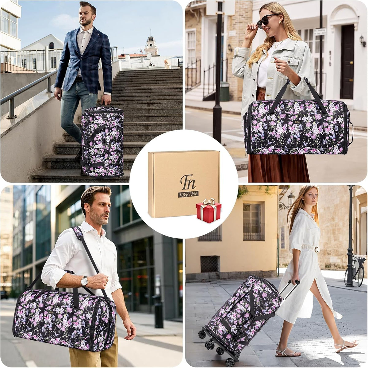 Rolling Garment Bags for Travel - Carry on Convertible Garment Duffle Bags with Wheels for Men Women, 4 in 1 Large Travel Duffel Bags with Shoes Compartment Hanging Suit Dress Weekender Bag 4pcs Set