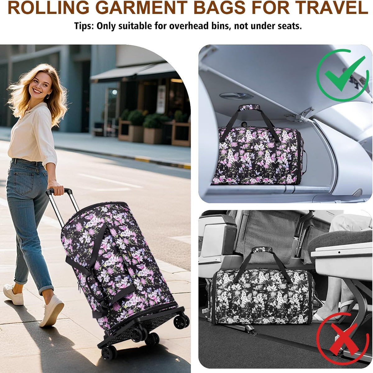 Rolling Garment Bags for Travel - Carry on Convertible Garment Duffle Bags with Wheels for Men Women, 4 in 1 Large Travel Duffel Bags with Shoes Compartment Hanging Suit Dress Weekender Bag 4pcs Set