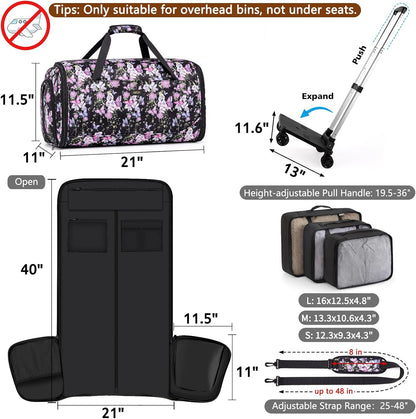 Rolling Garment Bags for Travel - Carry on Convertible Garment Duffle Bags with Wheels for Men Women, 4 in 1 Large Travel Duffel Bags with Shoes Compartment Hanging Suit Dress Weekender Bag 4pcs Set