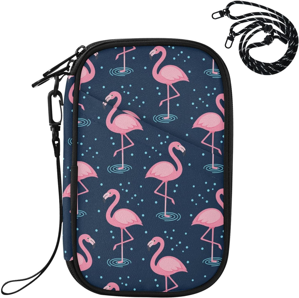 Flamingos Family Passport Holder for Travel | Document Organizer with Detachable Strap Holds 5 Passports for Men Women, Portable Wallet for Card Cash Tickets