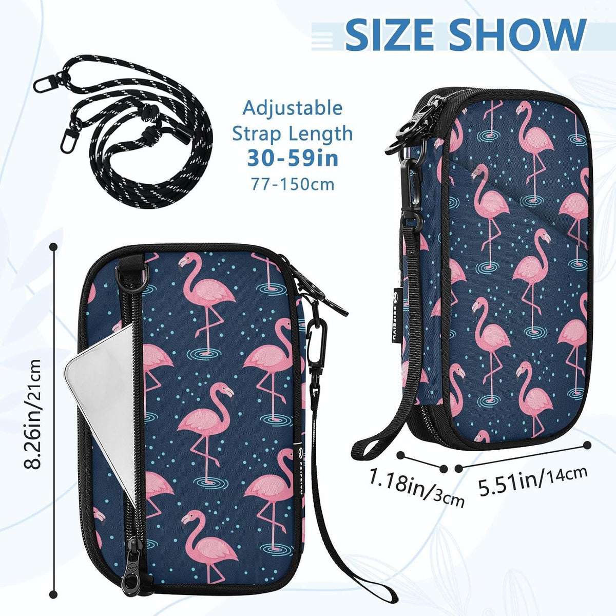 Flamingos Family Passport Holder for Travel | Document Organizer with Detachable Strap Holds 5 Passports for Men Women, Portable Wallet for Card Cash Tickets