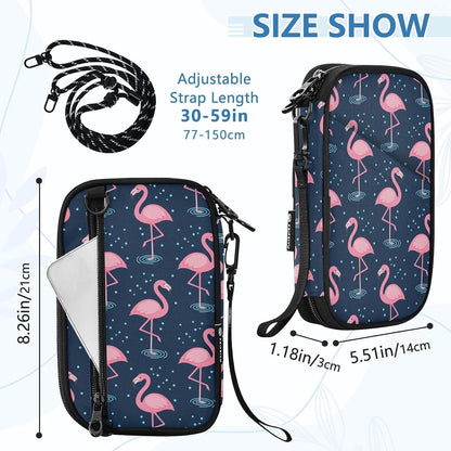 Flamingos Family Passport Holder for Travel | Document Organizer with Detachable Strap Holds 5 Passports for Men Women, Portable Wallet for Card Cash Tickets