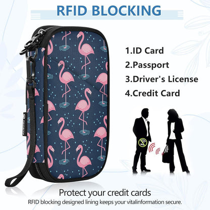 Flamingos Family Passport Holder for Travel | Document Organizer with Detachable Strap Holds 5 Passports for Men Women, Portable Wallet for Card Cash Tickets