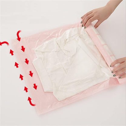 Travel Compression Bags 4 Pcs Roll-Up Storage Space Saver Bag No Vacuum or Pump Needed Hand Roll Seal Vacuum Bags for Travel/Home Storage (Pink-S)