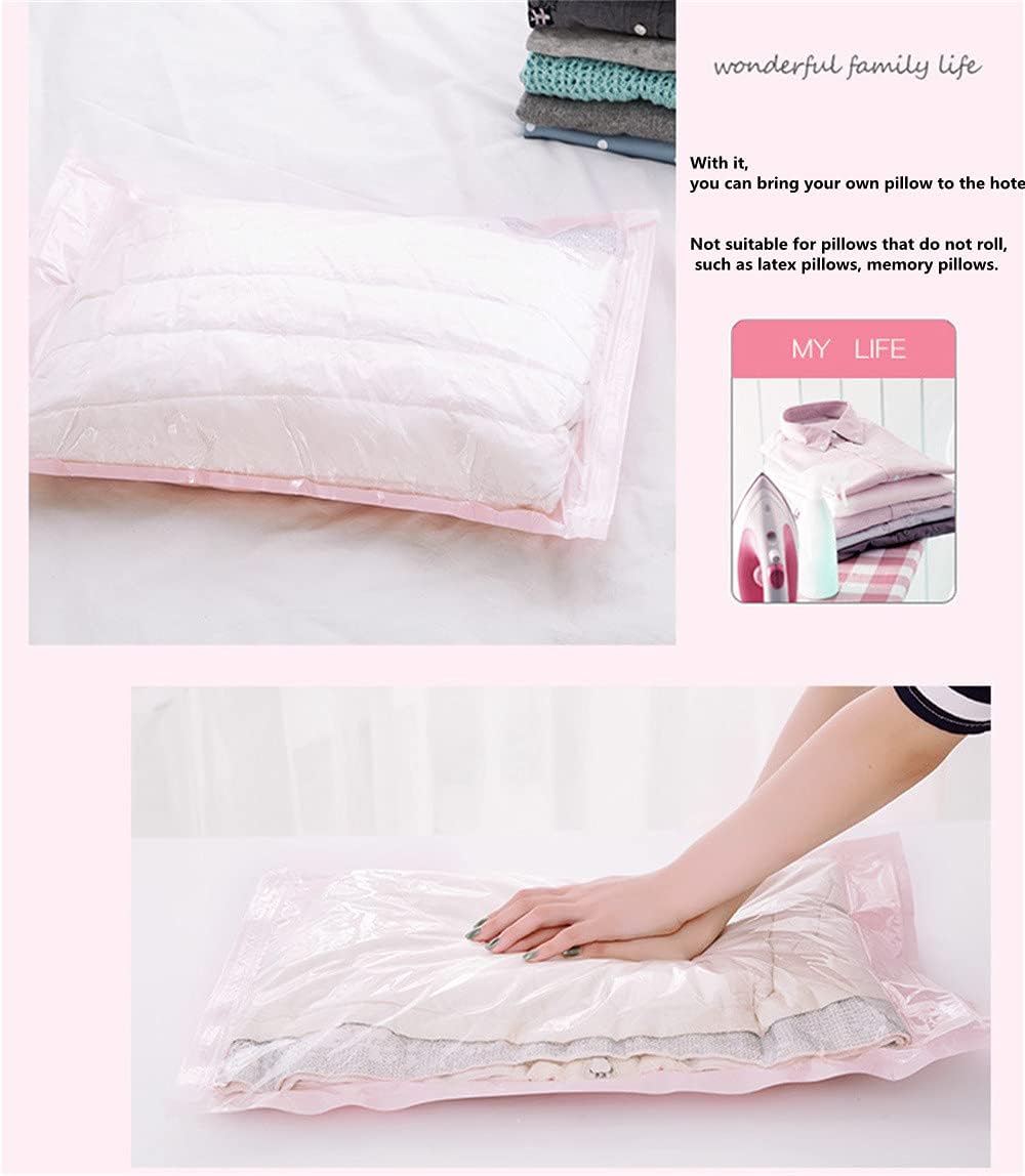 Travel Compression Bags 4 Pcs Roll-Up Storage Space Saver Bag No Vacuum or Pump Needed Hand Roll Seal Vacuum Bags for Travel/Home Storage (Pink-S)