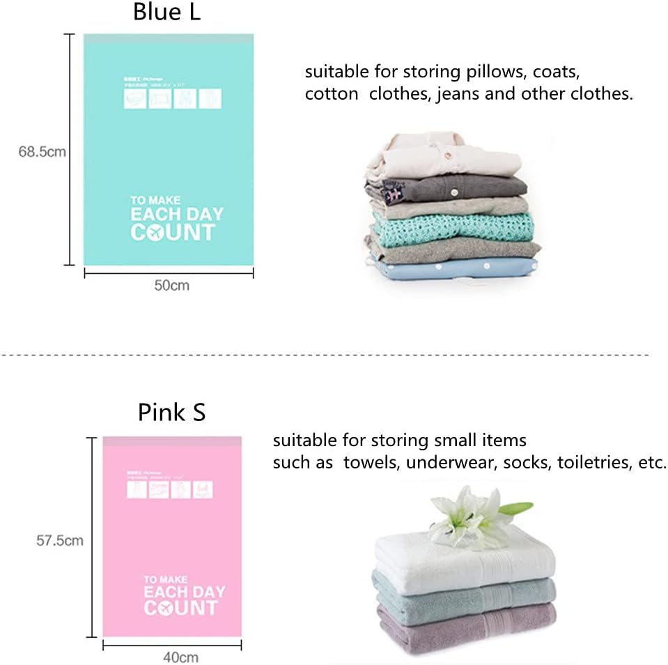Travel Compression Bags 4 Pcs Roll-Up Storage Space Saver Bag No Vacuum or Pump Needed Hand Roll Seal Vacuum Bags for Travel/Home Storage (Pink-S)
