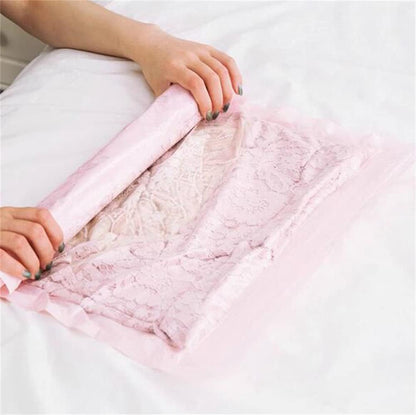 Travel Compression Bags 4 Pcs Roll-Up Storage Space Saver Bag No Vacuum or Pump Needed Hand Roll Seal Vacuum Bags for Travel/Home Storage (Pink-S)
