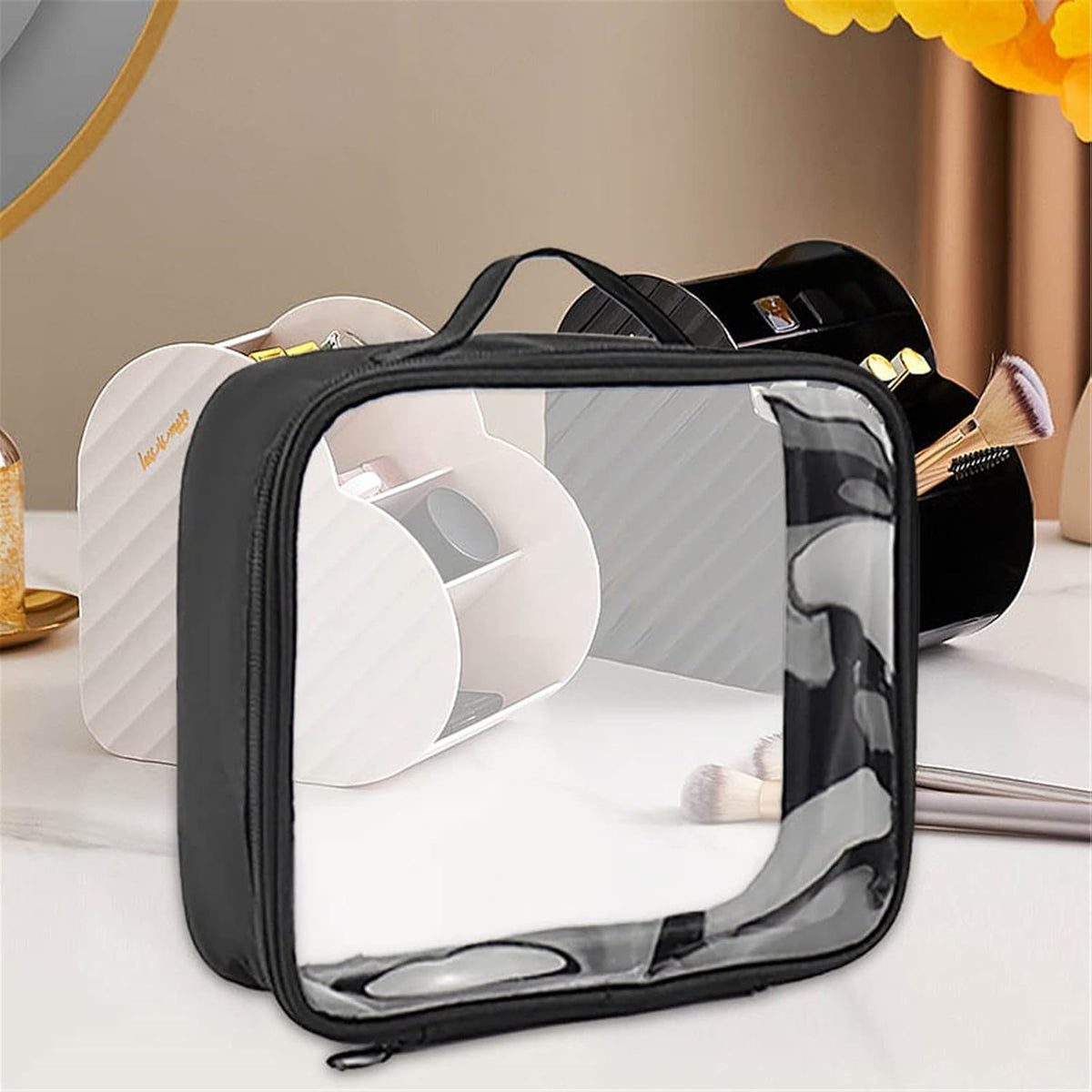 TSA Approved Toiletry Bag, Wideopen TSA Approved Travel Size Make Up Bags with Handle,Transparent Large Capacity Portable Cute Makeup Bag for Accessories Toiletries Traveling Skincare Essentials