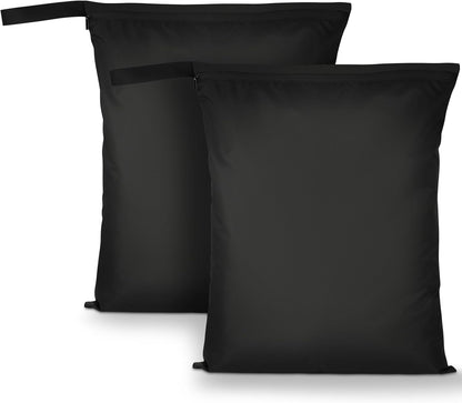 2PCS Wet Bags, Waterproof Travel Laundry Bag, Reusable Cloth Diaper Bags with Handle & Zipper, Washable Travel Tote Organizer Yoga Bag for Baby Items, Wet Swimsuits, Beach, Gym, Camping (Black)