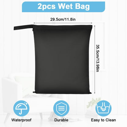 2PCS Wet Bags, Waterproof Travel Laundry Bag, Reusable Cloth Diaper Bags with Handle & Zipper, Washable Travel Tote Organizer Yoga Bag for Baby Items, Wet Swimsuits, Beach, Gym, Camping (Black)