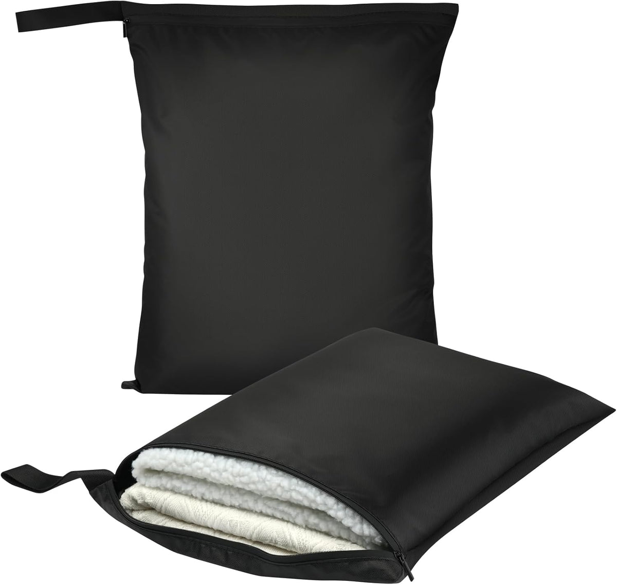 2PCS Wet Bags, Waterproof Travel Laundry Bag, Reusable Cloth Diaper Bags with Handle & Zipper, Washable Travel Tote Organizer Yoga Bag for Baby Items, Wet Swimsuits, Beach, Gym, Camping (Black)