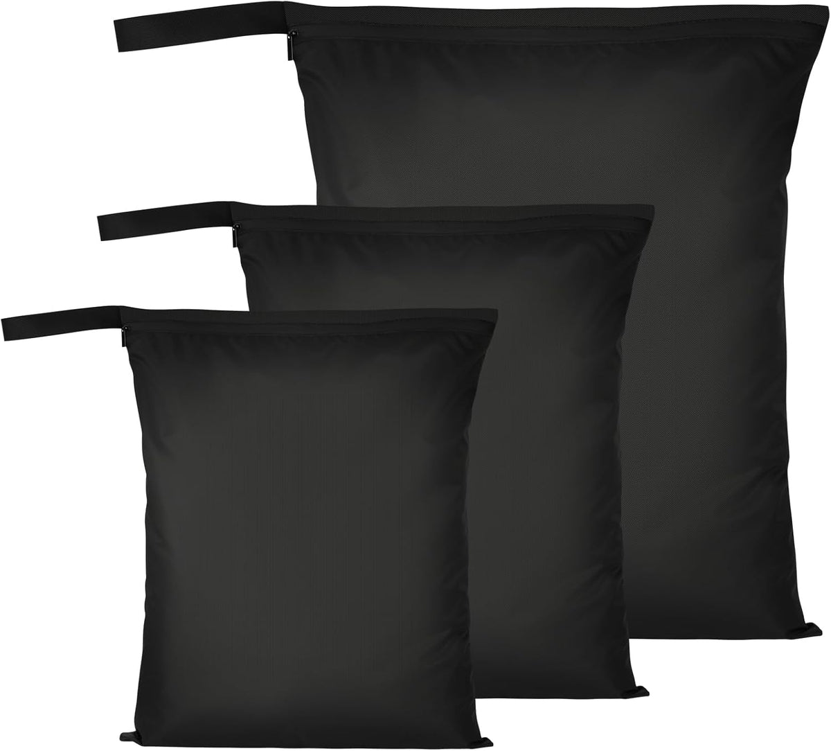 2PCS Wet Bags, Waterproof Travel Laundry Bag, Reusable Cloth Diaper Bags with Handle & Zipper, Washable Travel Tote Organizer Yoga Bag for Baby Items, Wet Swimsuits, Beach, Gym, Camping (Black)