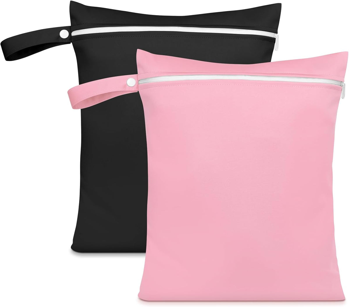 2PCS Wet Bags, Waterproof Travel Laundry Bag, Reusable Cloth Diaper Bags with Handle & Zipper, Washable Travel Tote Organizer Yoga Bag for Baby Items, Wet Swimsuits, Beach, Gym, Camping (Black)