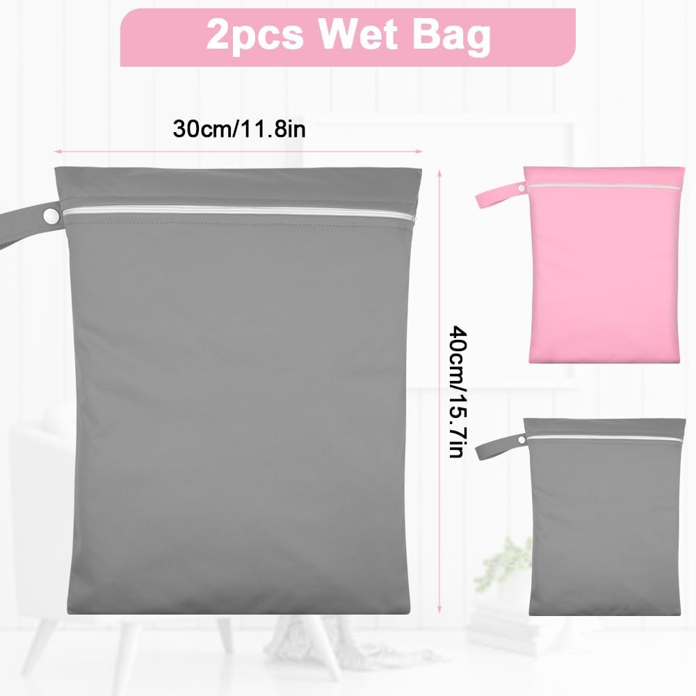 2PCS Wet Bags, Waterproof Travel Laundry Bag, Reusable Cloth Diaper Bags with Handle & Zipper, Washable Travel Tote Organizer Yoga Bag for Baby Items, Wet Swimsuits, Beach, Gym, Camping (Black)