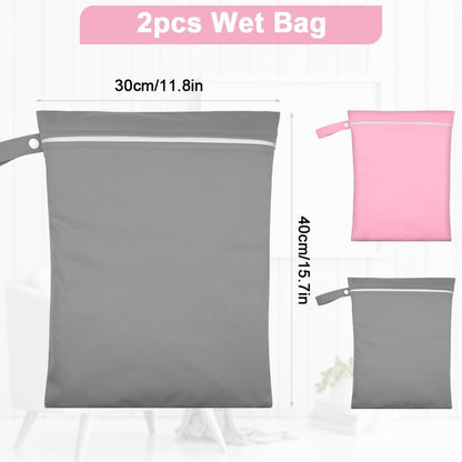 2PCS Wet Bags, Waterproof Travel Laundry Bag, Reusable Cloth Diaper Bags with Handle & Zipper, Washable Travel Tote Organizer Yoga Bag for Baby Items, Wet Swimsuits, Beach, Gym, Camping (Black)