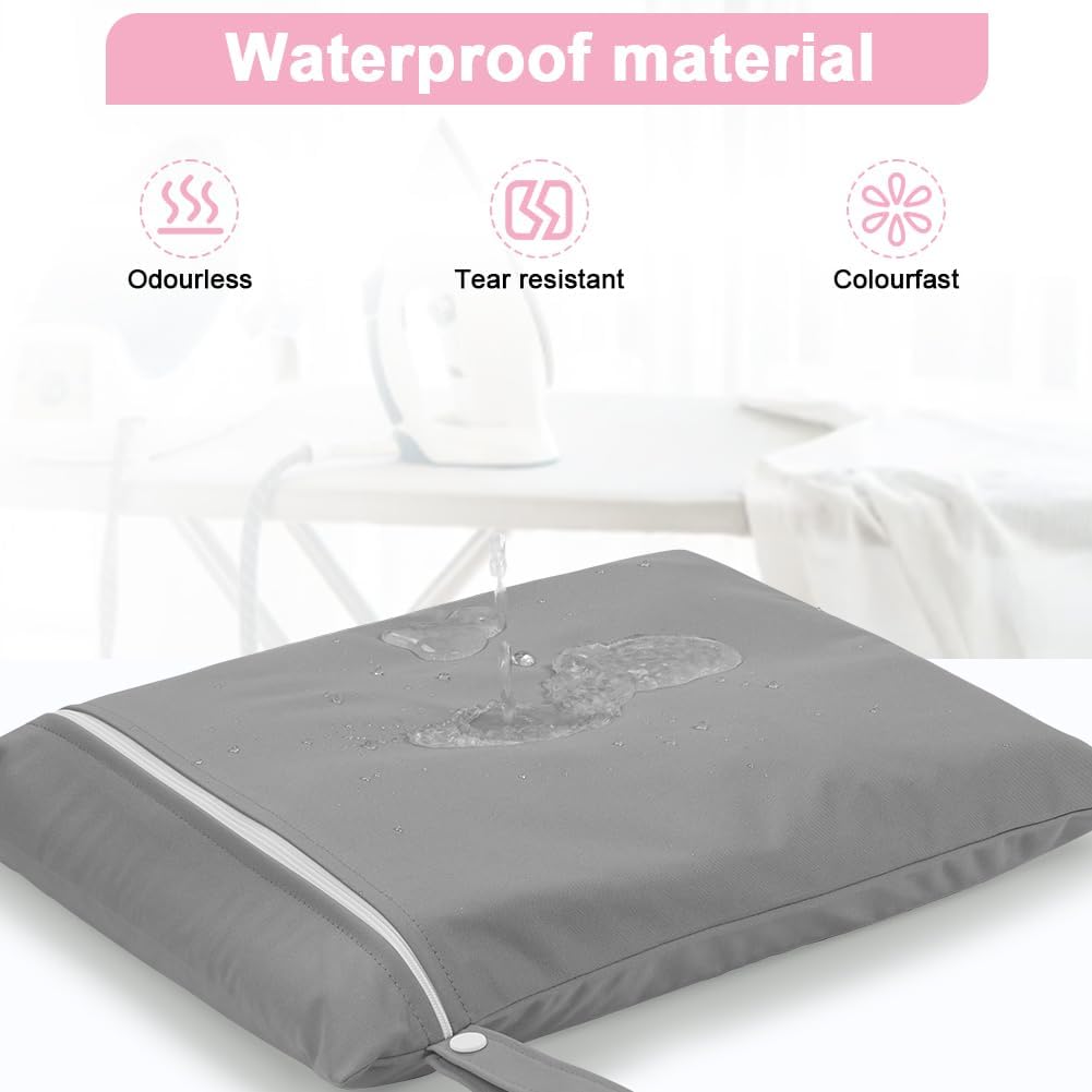 2PCS Wet Bags, Waterproof Travel Laundry Bag, Reusable Cloth Diaper Bags with Handle & Zipper, Washable Travel Tote Organizer Yoga Bag for Baby Items, Wet Swimsuits, Beach, Gym, Camping (Black)