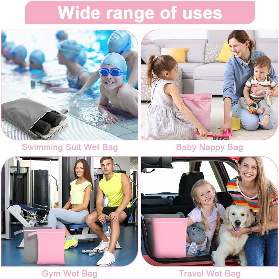 2PCS Wet Bags, Waterproof Travel Laundry Bag, Reusable Cloth Diaper Bags with Handle & Zipper, Washable Travel Tote Organizer Yoga Bag for Baby Items, Wet Swimsuits, Beach, Gym, Camping (Black)