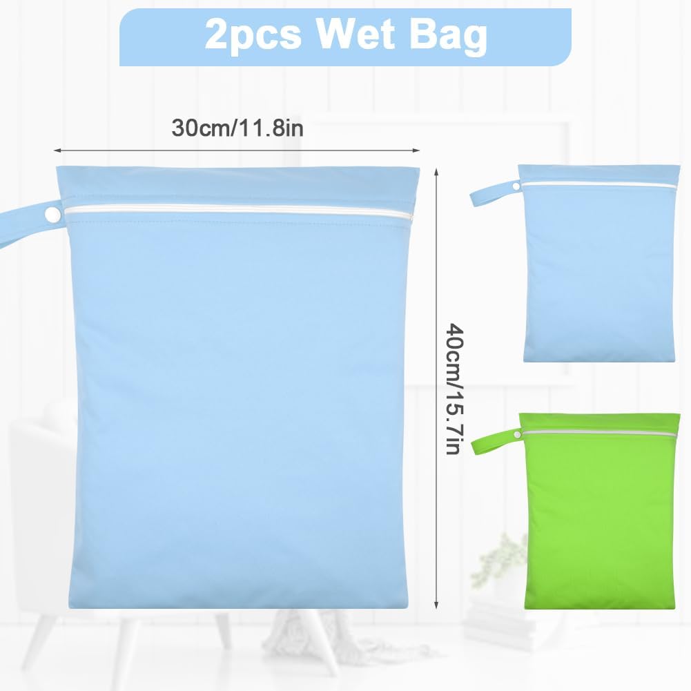 2PCS Wet Bags, Waterproof Travel Laundry Bag, Reusable Cloth Diaper Bags with Handle & Zipper, Washable Travel Tote Organizer Yoga Bag for Baby Items, Wet Swimsuits, Beach, Gym, Camping (Black)