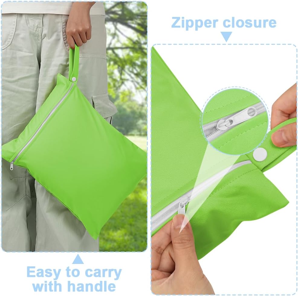 2PCS Wet Bags, Waterproof Travel Laundry Bag, Reusable Cloth Diaper Bags with Handle & Zipper, Washable Travel Tote Organizer Yoga Bag for Baby Items, Wet Swimsuits, Beach, Gym, Camping (Black)