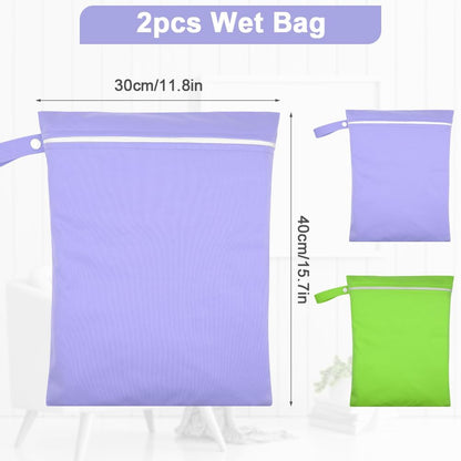2PCS Wet Bags, Waterproof Travel Laundry Bag, Reusable Cloth Diaper Bags with Handle & Zipper, Washable Travel Tote Organizer Yoga Bag for Baby Items, Wet Swimsuits, Beach, Gym, Camping (Black)
