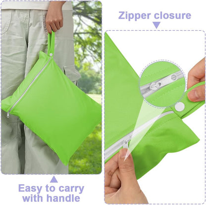 2PCS Wet Bags, Waterproof Travel Laundry Bag, Reusable Cloth Diaper Bags with Handle & Zipper, Washable Travel Tote Organizer Yoga Bag for Baby Items, Wet Swimsuits, Beach, Gym, Camping (Black)