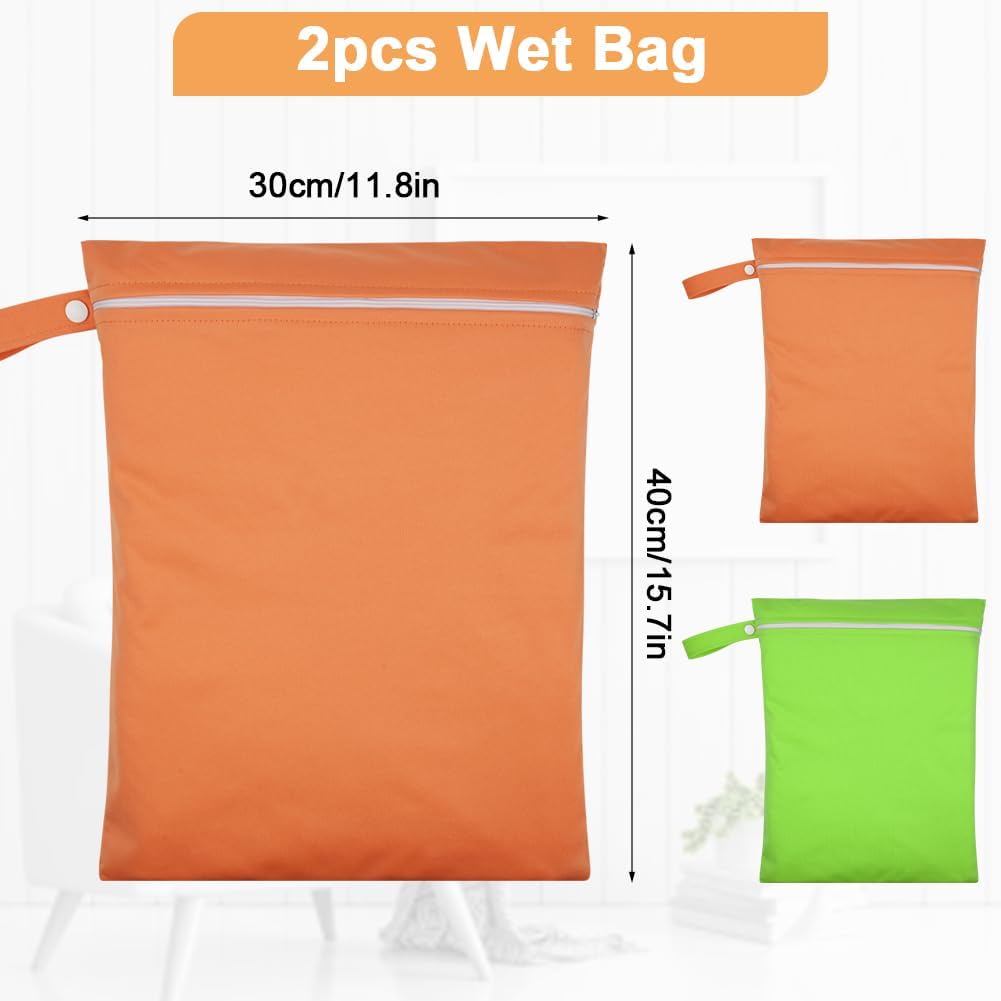 2PCS Wet Bags, Waterproof Travel Laundry Bag, Reusable Cloth Diaper Bags with Handle & Zipper, Washable Travel Tote Organizer Yoga Bag for Baby Items, Wet Swimsuits, Beach, Gym, Camping (Black)