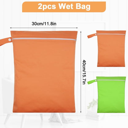 2PCS Wet Bags, Waterproof Travel Laundry Bag, Reusable Cloth Diaper Bags with Handle & Zipper, Washable Travel Tote Organizer Yoga Bag for Baby Items, Wet Swimsuits, Beach, Gym, Camping (Black)