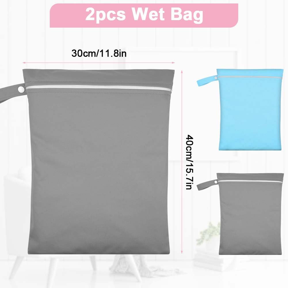 2PCS Wet Bags, Waterproof Travel Laundry Bag, Reusable Cloth Diaper Bags with Handle & Zipper, Washable Travel Tote Organizer Yoga Bag for Baby Items, Wet Swimsuits, Beach, Gym, Camping (Black)