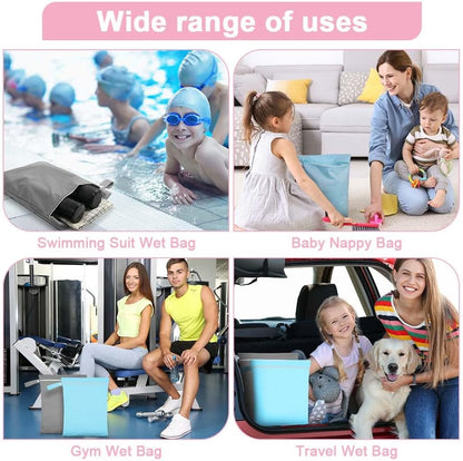 2PCS Wet Bags, Waterproof Travel Laundry Bag, Reusable Cloth Diaper Bags with Handle & Zipper, Washable Travel Tote Organizer Yoga Bag for Baby Items, Wet Swimsuits, Beach, Gym, Camping (Black)