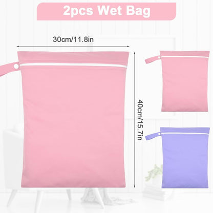 2PCS Wet Bags, Waterproof Travel Laundry Bag, Reusable Cloth Diaper Bags with Handle & Zipper, Washable Travel Tote Organizer Yoga Bag for Baby Items, Wet Swimsuits, Beach, Gym, Camping (Black)