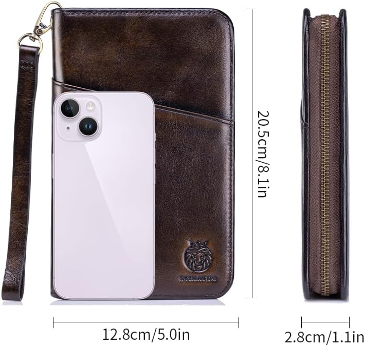 Passport Holder for Travel Family with Strap Genuine Leather RFID Blocking Travel Document Organizer Wallet with Pen Holder, Brown