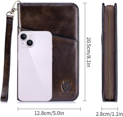 Passport Holder for Travel Family with Strap Genuine Leather RFID Blocking Travel Document Organizer Wallet with Pen Holder, Brown