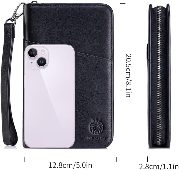 Passport Holder for Travel Family with Strap Genuine Leather RFID Blocking Travel Document Organizer Wallet with Pen Holder, Brown