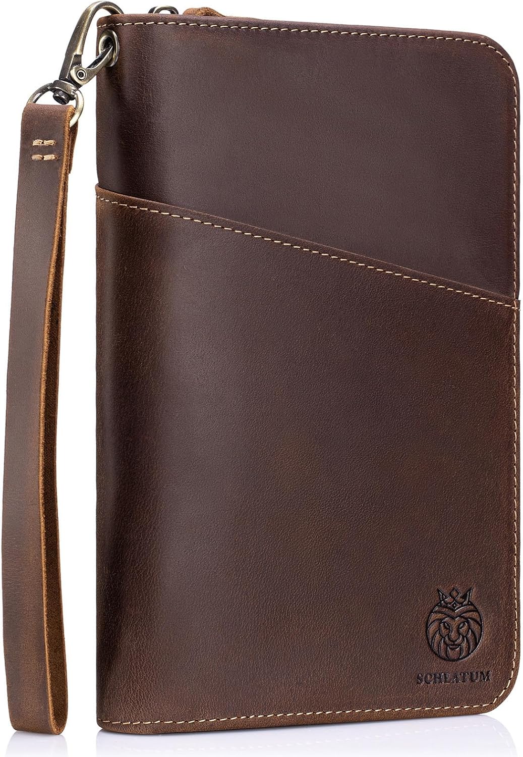 Passport Holder for Travel Family with Strap Genuine Leather RFID Blocking Travel Document Organizer Wallet with Pen Holder, Brown