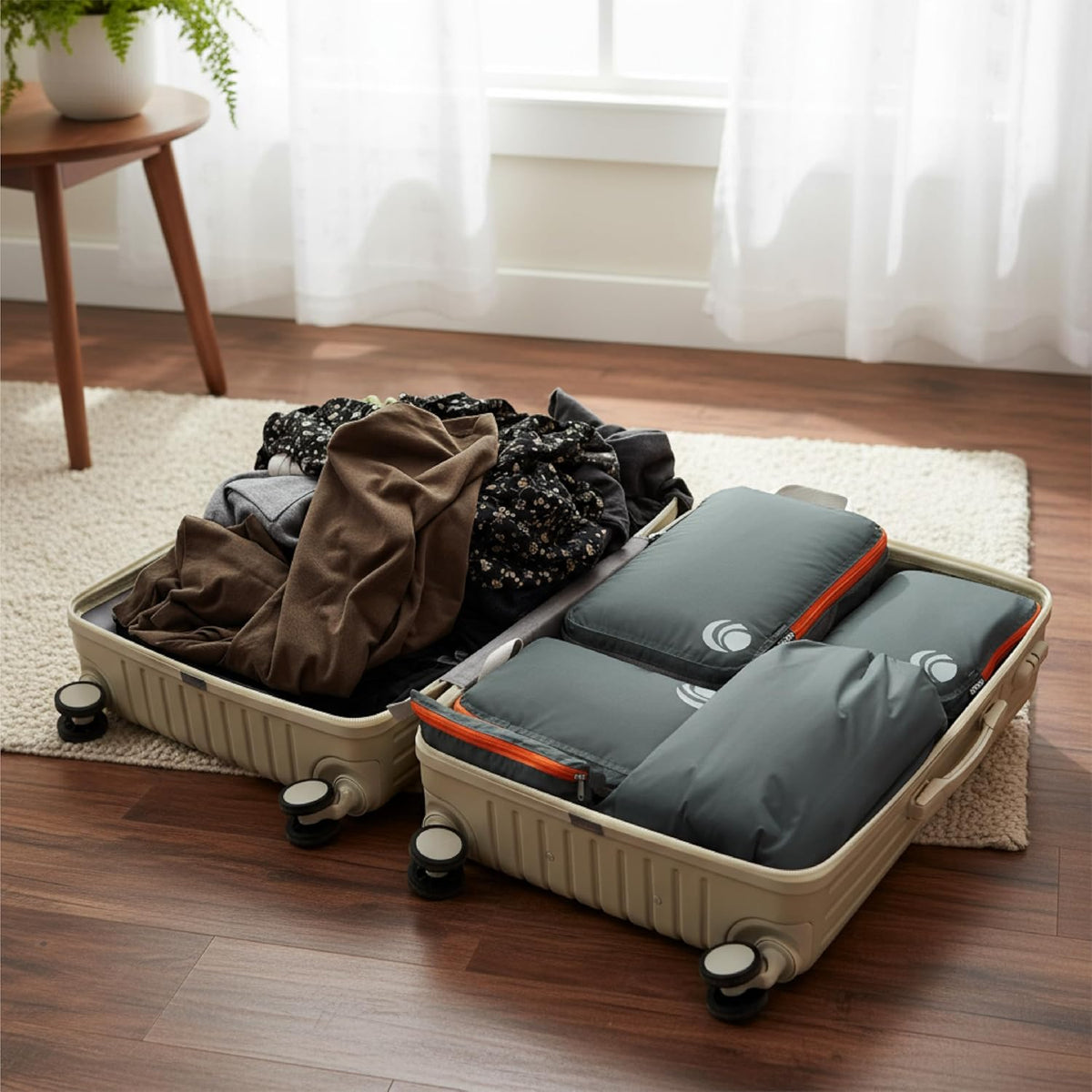 Compression Packing Cubes Set, Ultralight Expandable Travel Packing Organizers for Carry on Luggage (Grey)