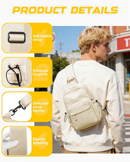 Small Black Sling Crossbody Backpack Shoulder Bag for Men Women, Lightweight One Strap Back Pack Sling Bag Backpack for Hiking Walking Biking Travel Cycling USB Charger Port-Nylon
