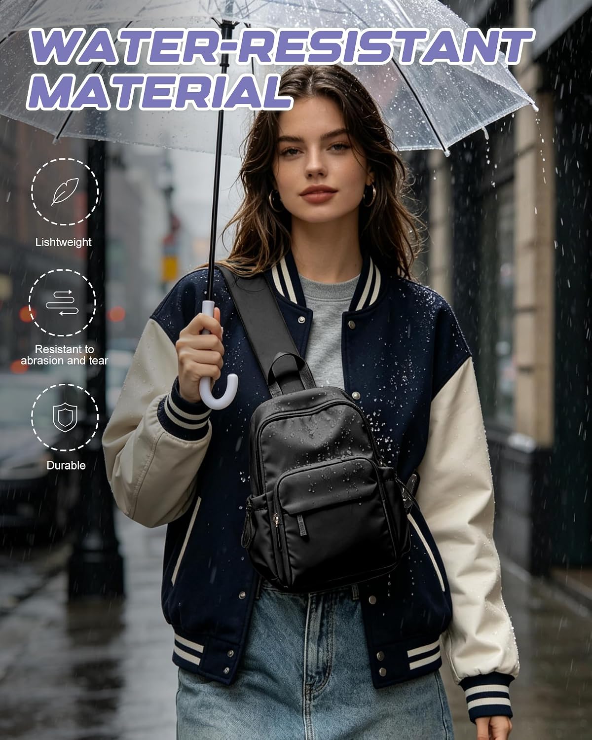 Small Black Sling Crossbody Backpack Shoulder Bag for Men Women, Lightweight One Strap Back Pack Sling Bag Backpack for Hiking Walking Biking Travel Cycling USB Charger Port-Nylon