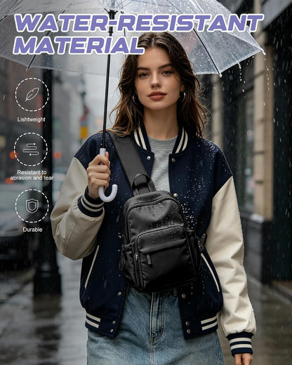Small Black Sling Crossbody Backpack Shoulder Bag for Men Women, Lightweight One Strap Back Pack Sling Bag Backpack for Hiking Walking Biking Travel Cycling USB Charger Port-Nylon