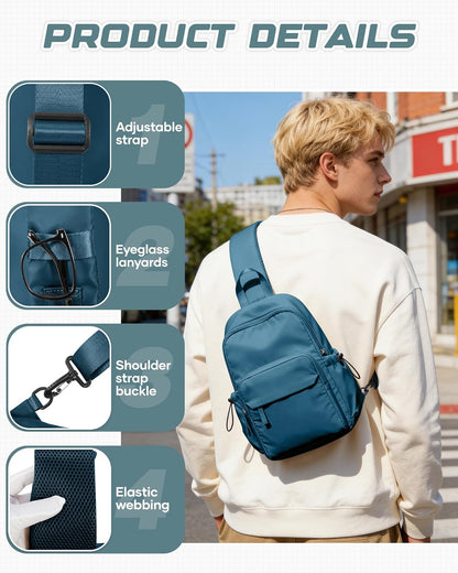 Small Black Sling Crossbody Backpack Shoulder Bag for Men Women, Lightweight One Strap Back Pack Sling Bag Backpack for Hiking Walking Biking Travel Cycling USB Charger Port-Nylon