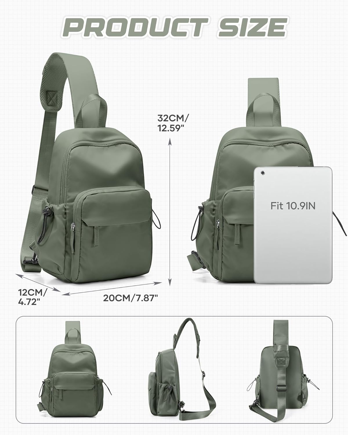 Small Black Sling Crossbody Backpack Shoulder Bag for Men Women, Lightweight One Strap Back Pack Sling Bag Backpack for Hiking Walking Biking Travel Cycling USB Charger Port-Nylon