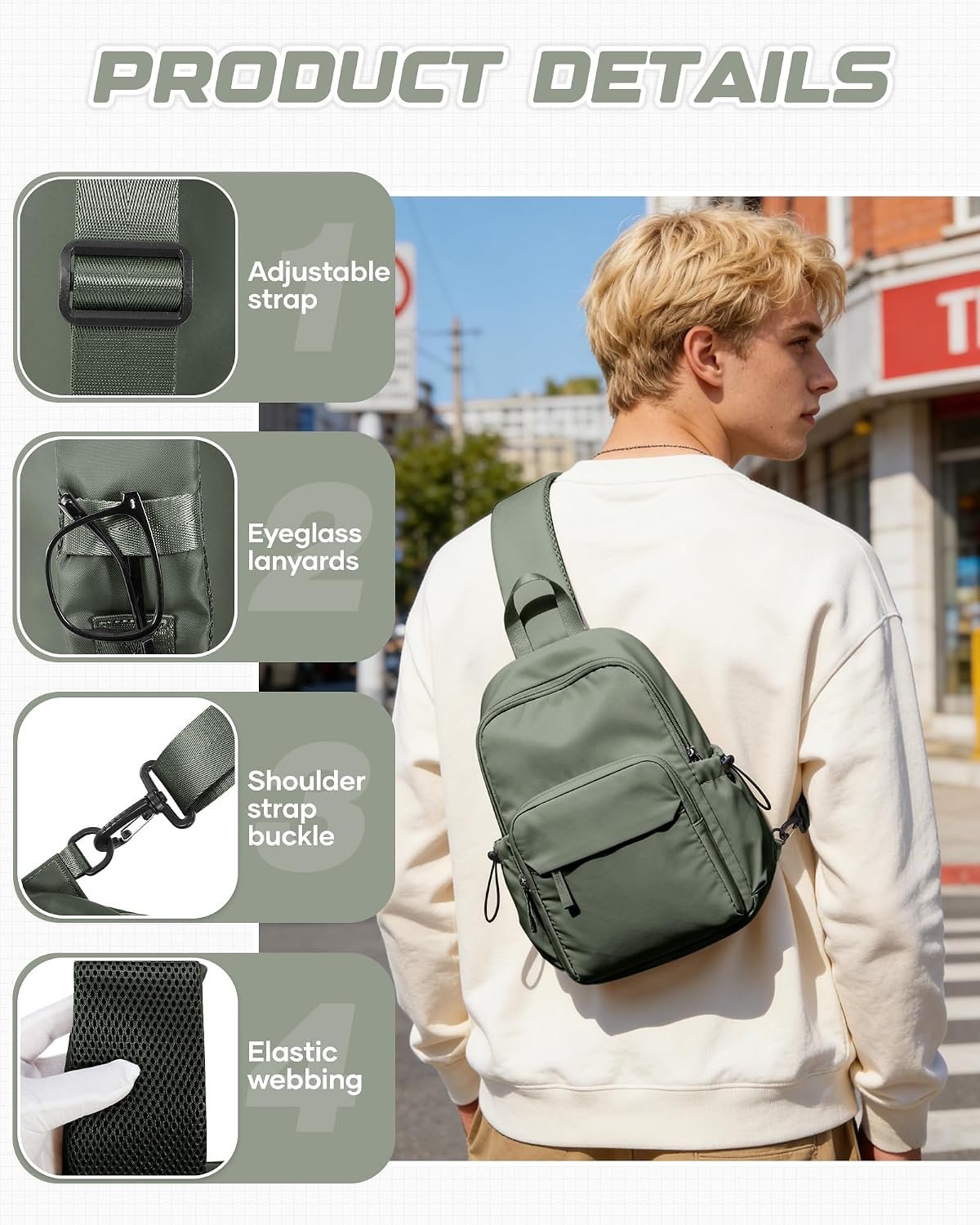 Small Black Sling Crossbody Backpack Shoulder Bag for Men Women, Lightweight One Strap Back Pack Sling Bag Backpack for Hiking Walking Biking Travel Cycling USB Charger Port-Nylon