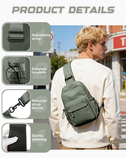 Small Black Sling Crossbody Backpack Shoulder Bag for Men Women, Lightweight One Strap Back Pack Sling Bag Backpack for Hiking Walking Biking Travel Cycling USB Charger Port-Nylon