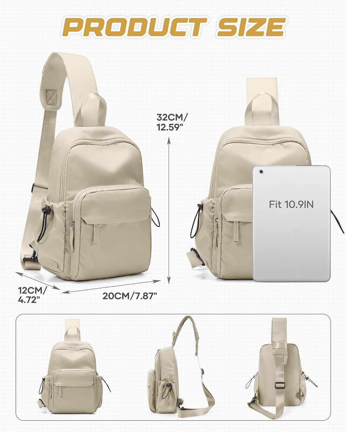 Small Black Sling Crossbody Backpack Shoulder Bag for Men Women, Lightweight One Strap Back Pack Sling Bag Backpack for Hiking Walking Biking Travel Cycling USB Charger Port-Nylon
