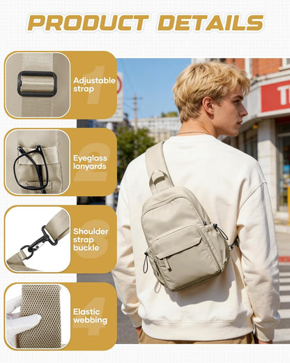 Small Black Sling Crossbody Backpack Shoulder Bag for Men Women, Lightweight One Strap Back Pack Sling Bag Backpack for Hiking Walking Biking Travel Cycling USB Charger Port-Nylon