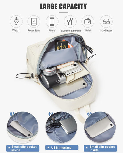 Small Black Sling Crossbody Backpack Shoulder Bag for Men Women, Lightweight One Strap Back Pack Sling Bag Backpack for Hiking Walking Biking Travel Cycling USB Charger Port-Nylon