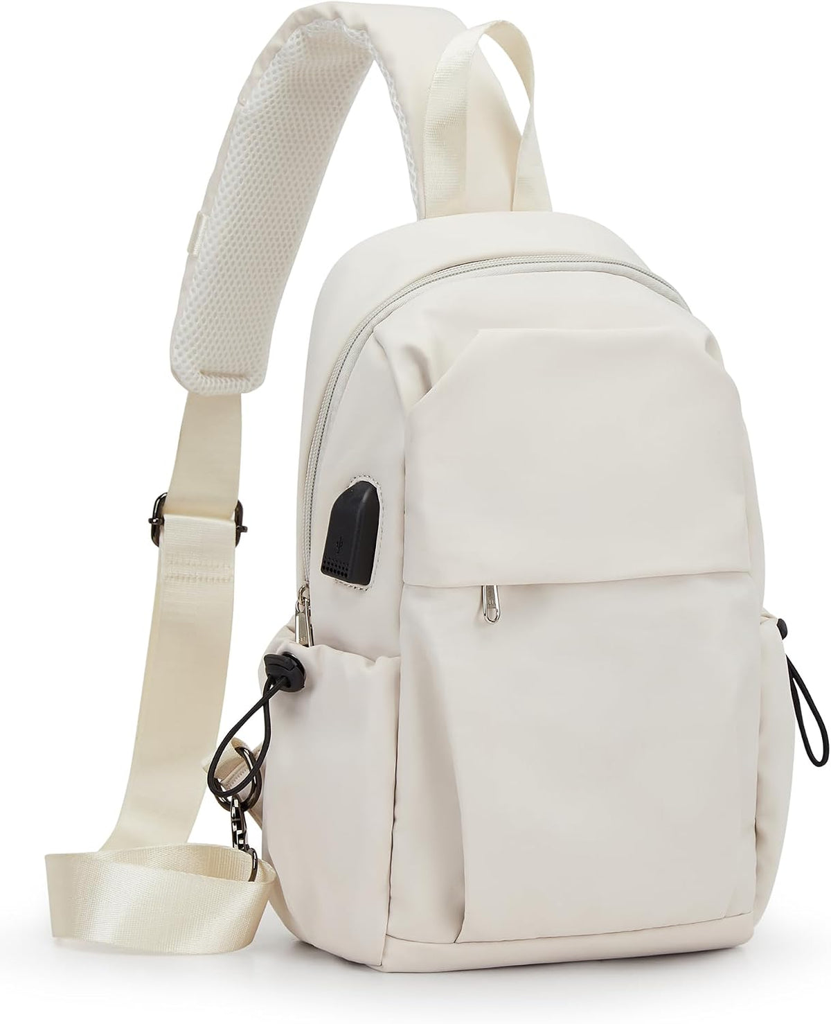 Small Black Sling Crossbody Backpack Shoulder Bag for Men Women, Lightweight One Strap Back Pack Sling Bag Backpack for Hiking Walking Biking Travel Cycling USB Charger Port-Nylon