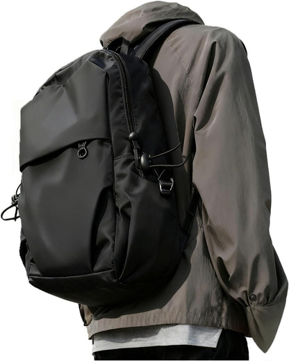 Small Black Sling Crossbody Backpack Shoulder Bag for Men Women, Lightweight One Strap Back Pack Sling Bag Backpack for Hiking Walking Biking Travel Cycling USB Charger Port-Nylon