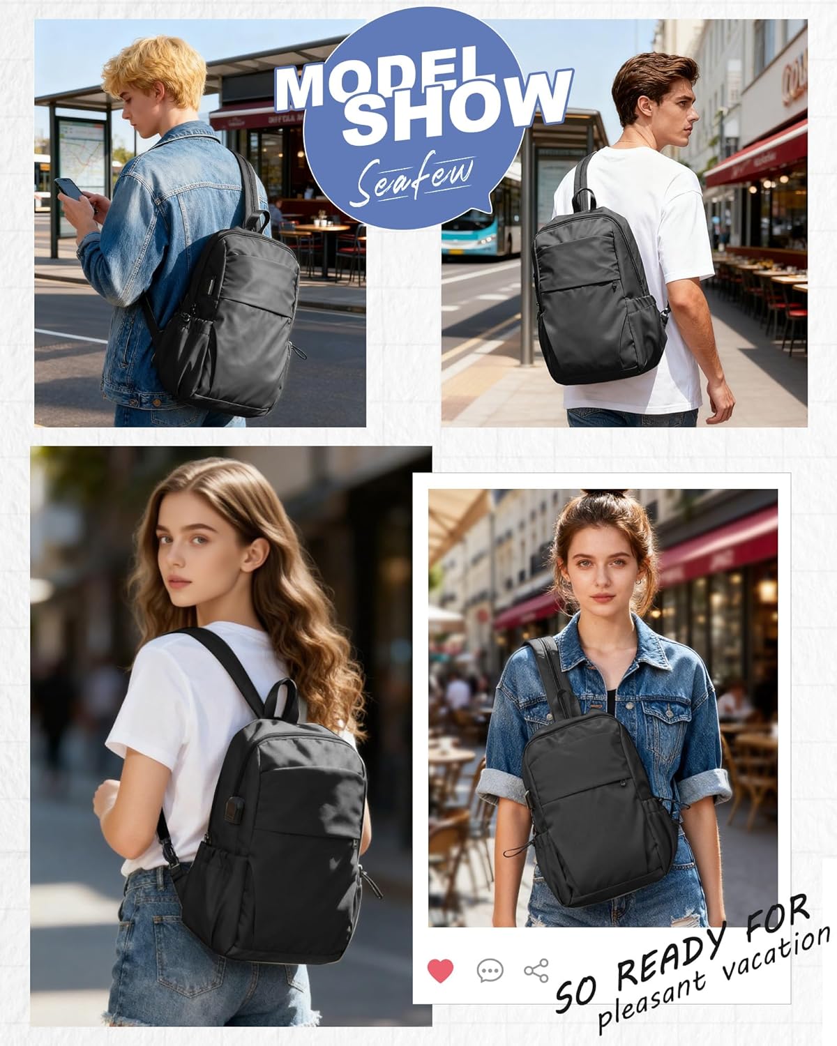 Small Black Sling Crossbody Backpack Shoulder Bag for Men Women, Lightweight One Strap Back Pack Sling Bag Backpack for Hiking Walking Biking Travel Cycling USB Charger Port-Nylon